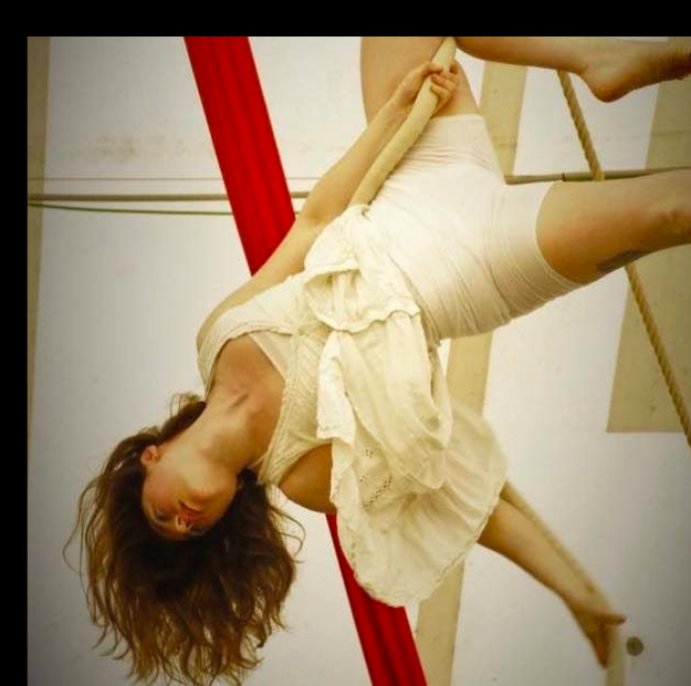 Aerial performance with red silk